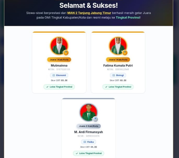 Tiga Siswi MAN 2 Tanjung Jabung Timur Lolos OMI ke Tingkat Provinsi Jambi